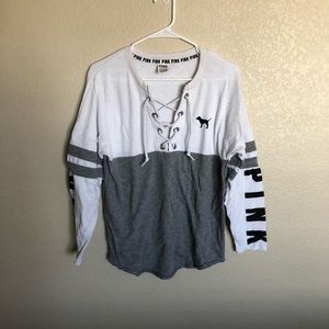 PINK Lace Up Sweater XS